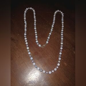 Howlite, Real Pearls & Small Silver Beaded Necklace (30 Inches)